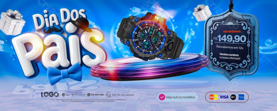 Banner Dia dos Pais com Relógio PSD Editável