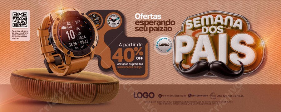 Banner Dia dos Pais com Relógio Inteligente PSD Editável