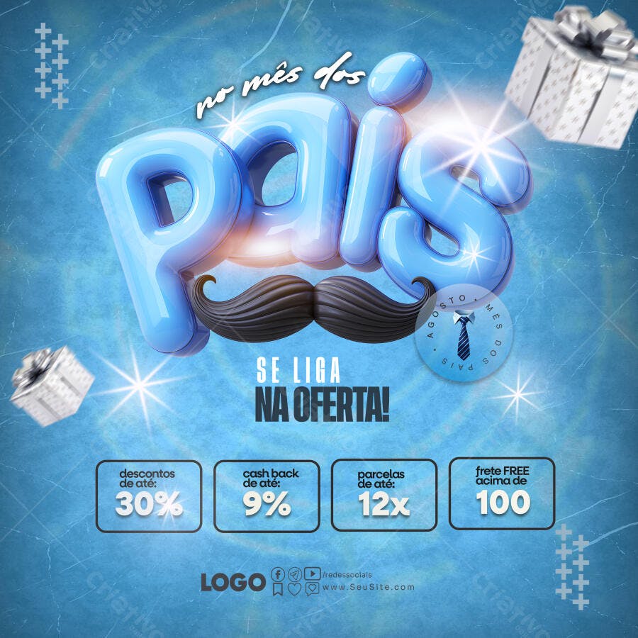 Flyer Dia dos Pais Azul PSD Editável