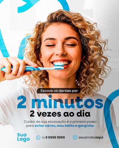 Escove os Dentes por 2 Minutos 2 Vezes ao Dia Social Media PSD Editável