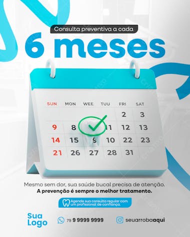 Consulta preventiva a cada 6 meses Social Media PSD Editável