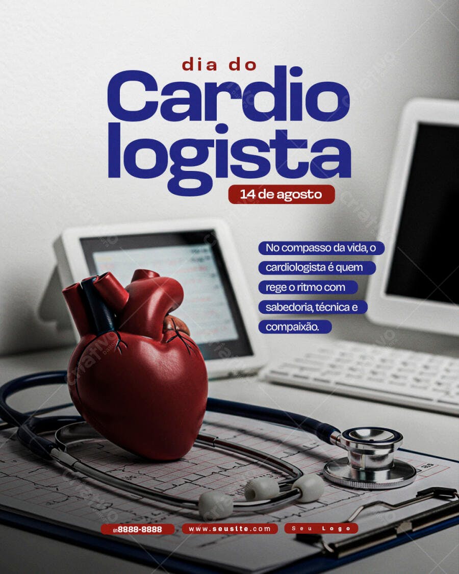Flyer Dia do Cardiologista 14 de Agosto PSD Editável
