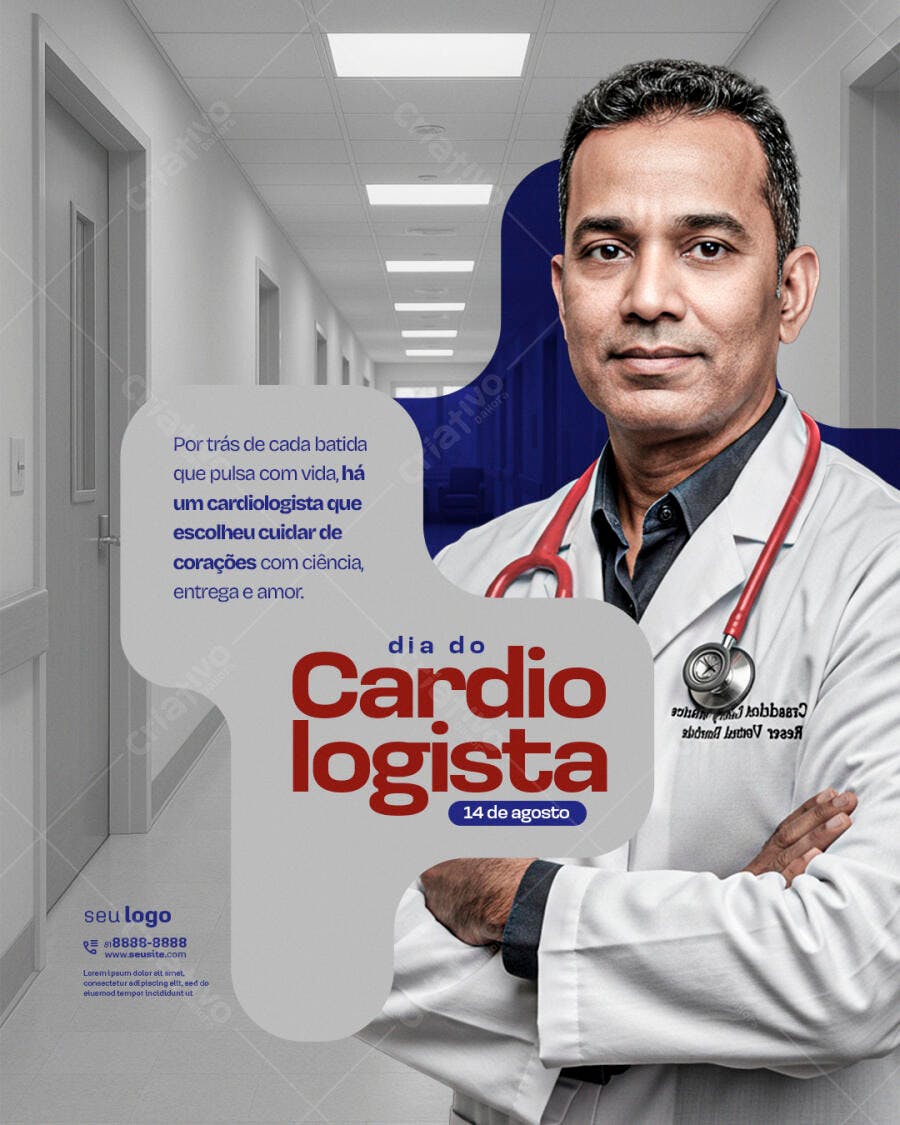 Flyer Dia do Cardiologista 14 de Agosto PSD Editável