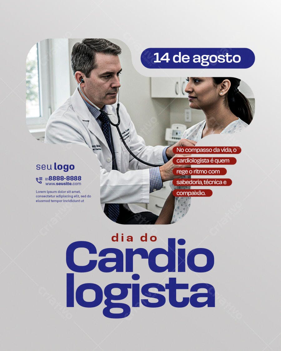 Flyer Dia do Cardiologista 14 de Agosto PSD Editável