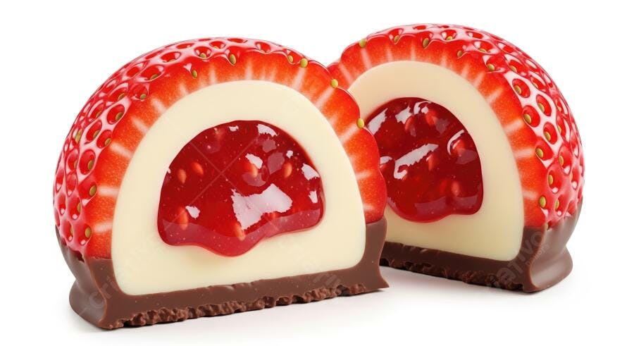 Doce Morango Recheado Chocolate Branco e Geleia