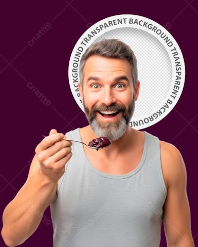 HOMEM SEGURANDO COLHER COM AÇAÍ