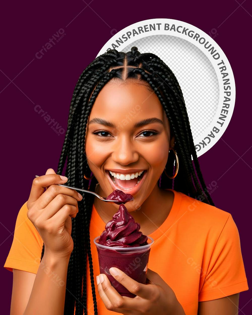 PNG Mulher comendo Açaí – Mockup Lifestyle com Fundo Transparente