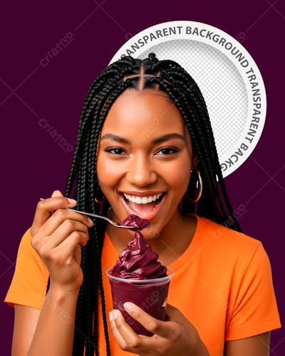 PNG Mulher comendo Açaí – Mockup Lifestyle com Fundo Transparente