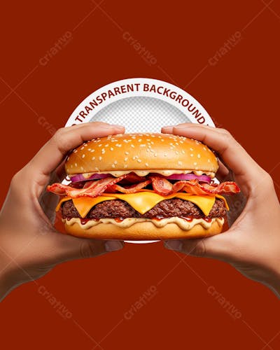 MÃO SEGURANDO UM HAMBÚRGUER