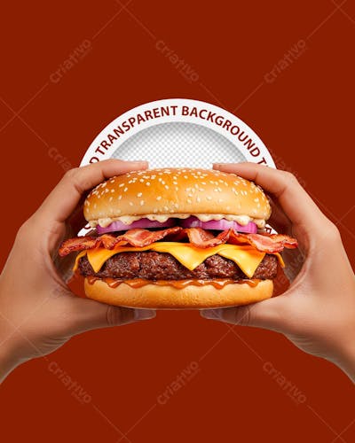 MÃO SEGURANDO UM HAMBÚRGUER