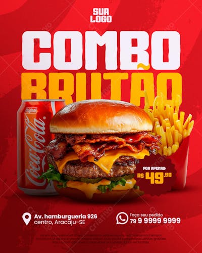 COMBO BRUTÃO - Hamburgueria social media