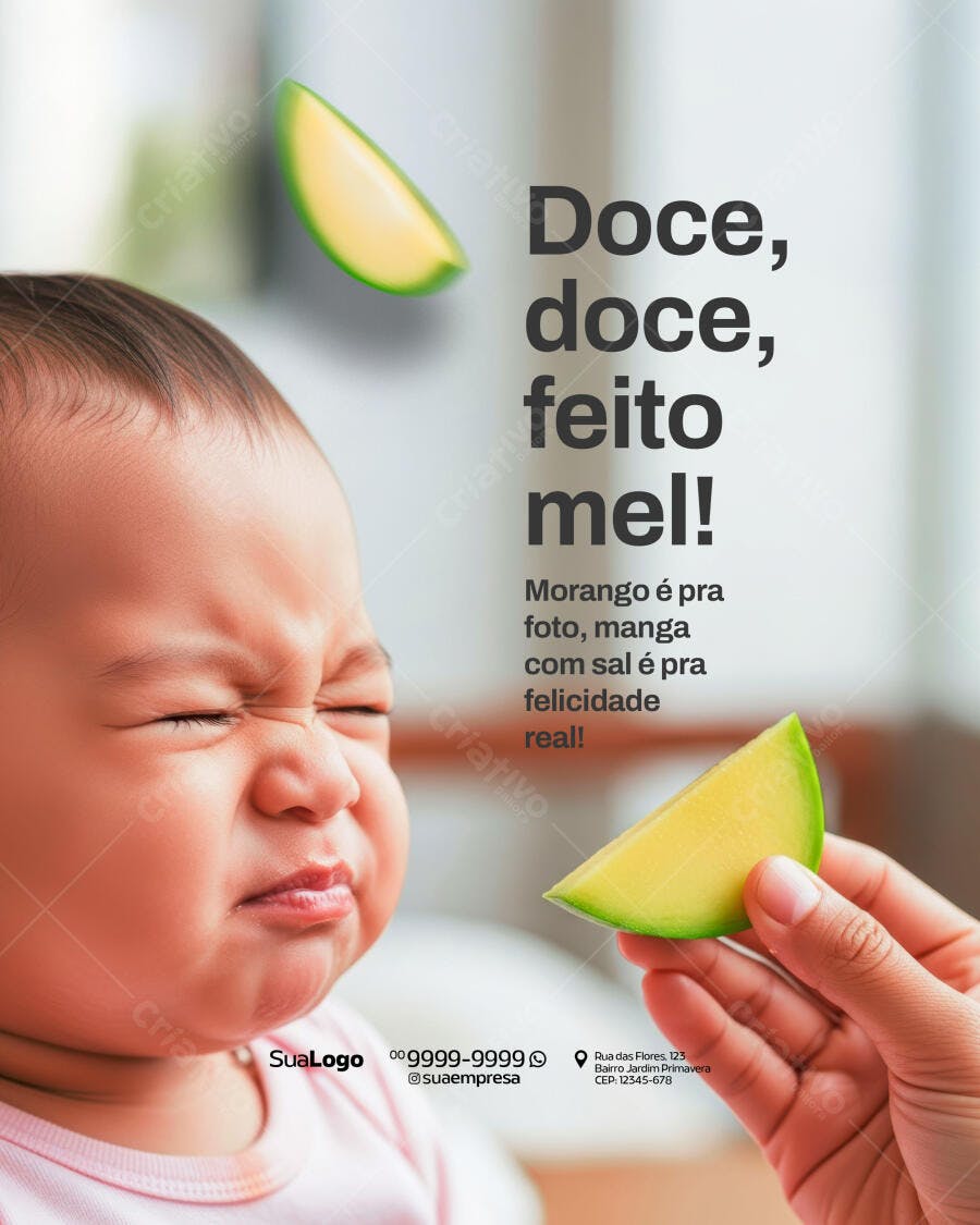 Flyer Bebê Comendo Manga PSD Editável