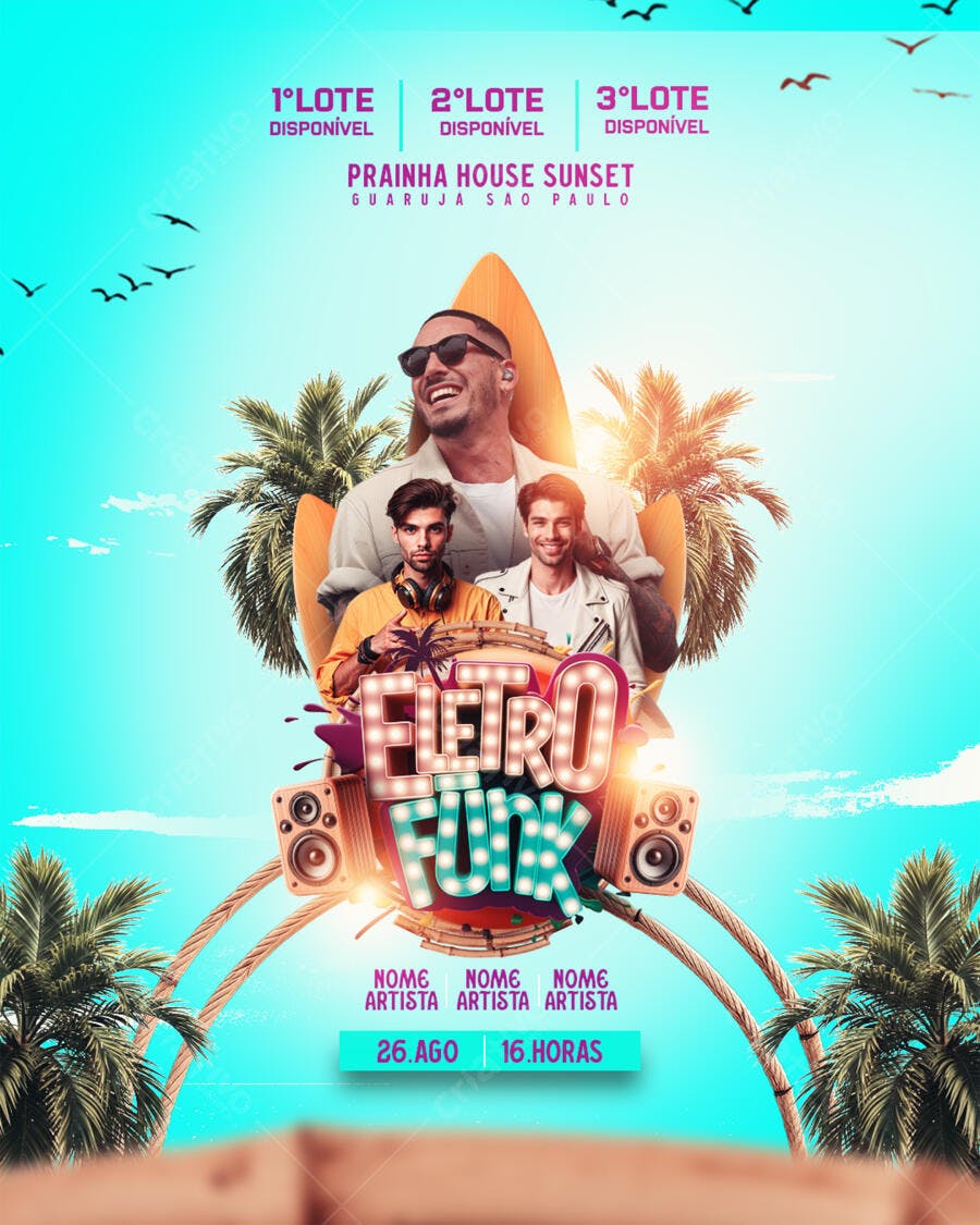 Flyer Praia House Sunset 26 de Agosto PSD Editável