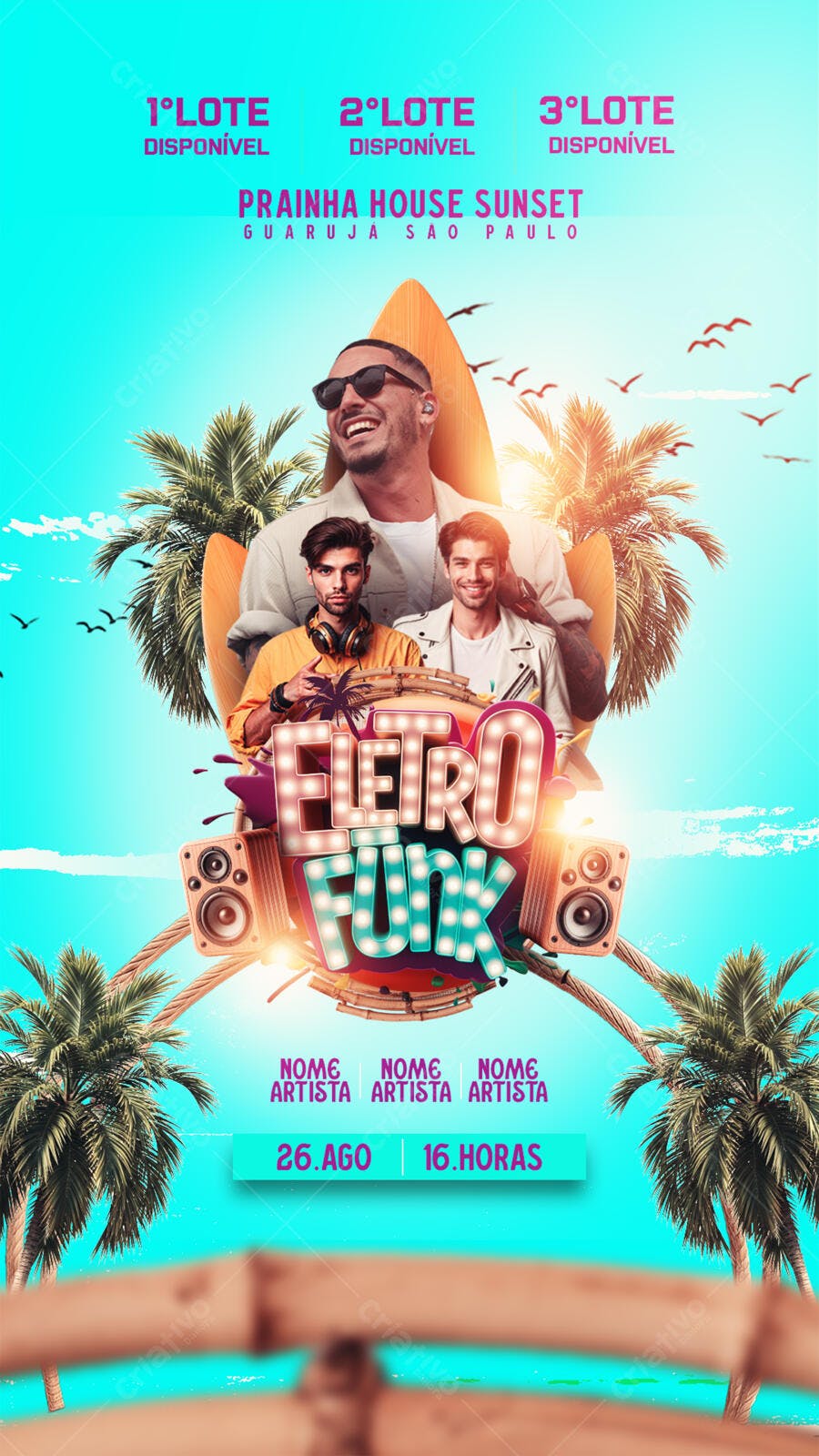 Flyer Festa Prainha House Sunset 26 Ago PSD Editável