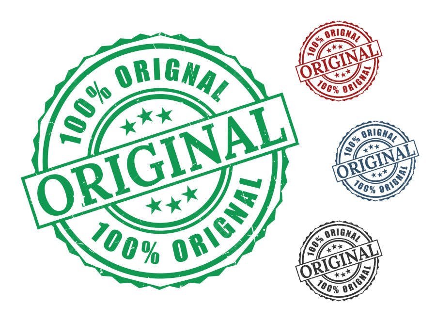 Ilustração vetorial selo 100% original grunge verde vermelho azul preto