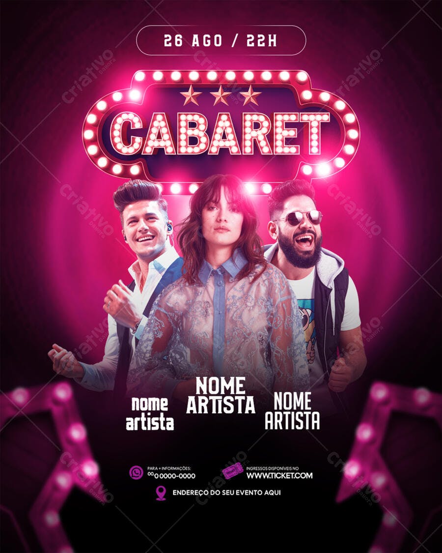 Flyer para Show Cabaret 26 de Agosto PSD Editável