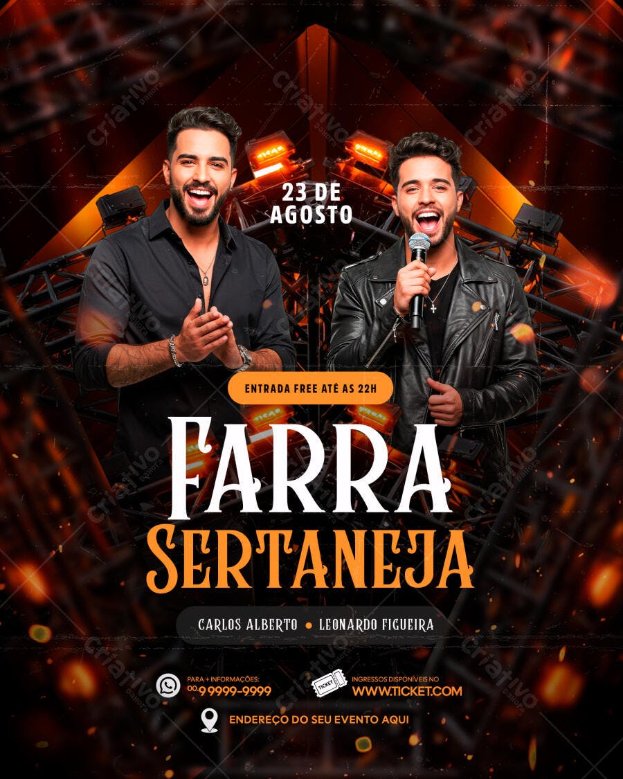 Flyer para Farra Sertaneja 23 de Agosto PSD Editável