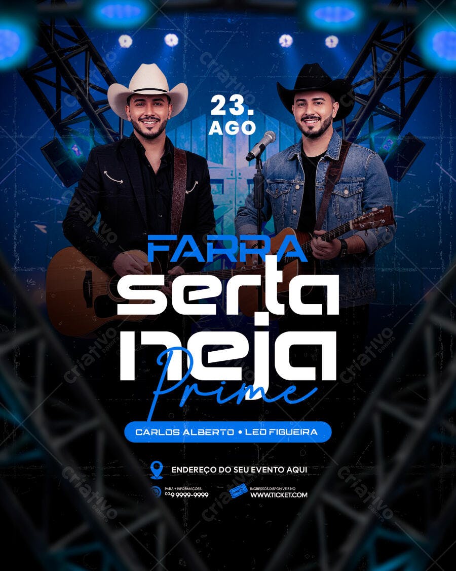 Flyer para Festa Sertaneja Prime 23 Ago PSD Editável