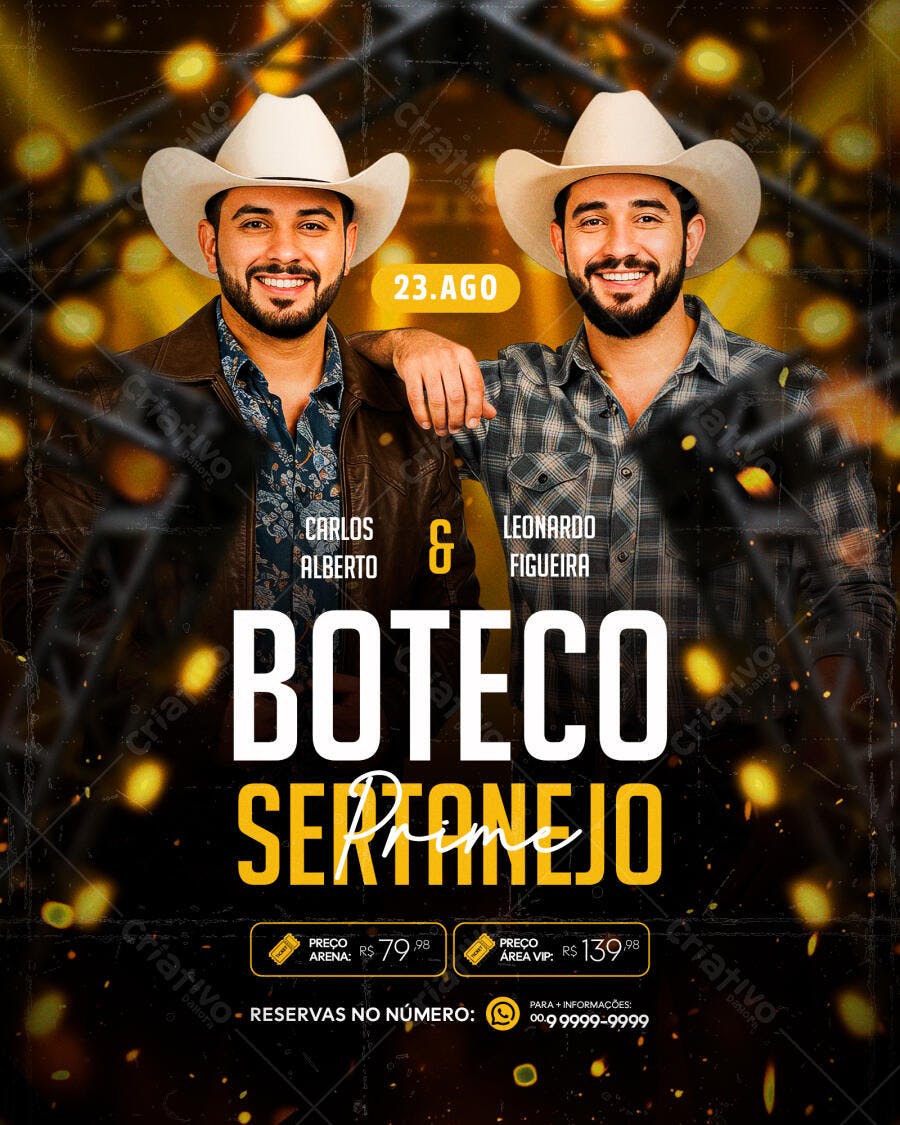 Flyer Boteco Sertanejo com Carlos Alberto & Leonardo Figueirra PSD Editável