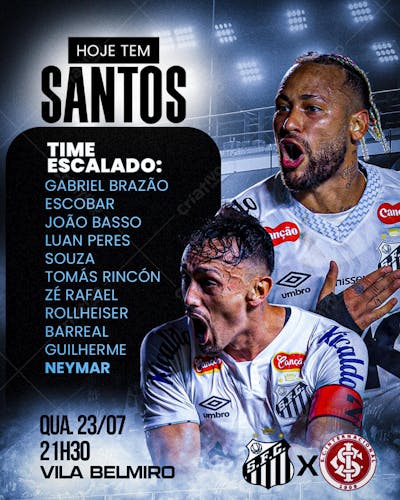 FLYER FUTEBOL HOJE TEM SANTOS JOGO DE HOJE BRASILEIRÃO 2025 SANTOS X INTERNACIONAL
