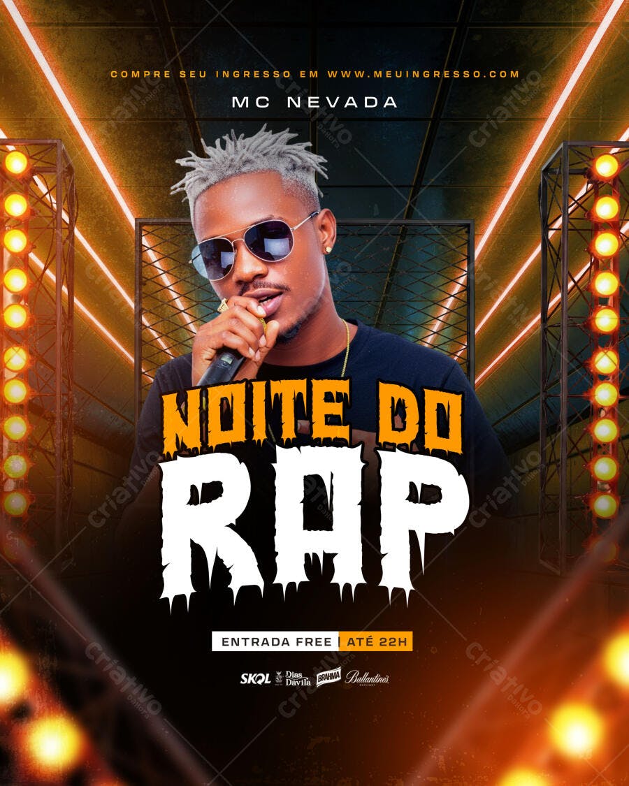 Flyer Noite do Rap com MC Nevada PSD Editável
