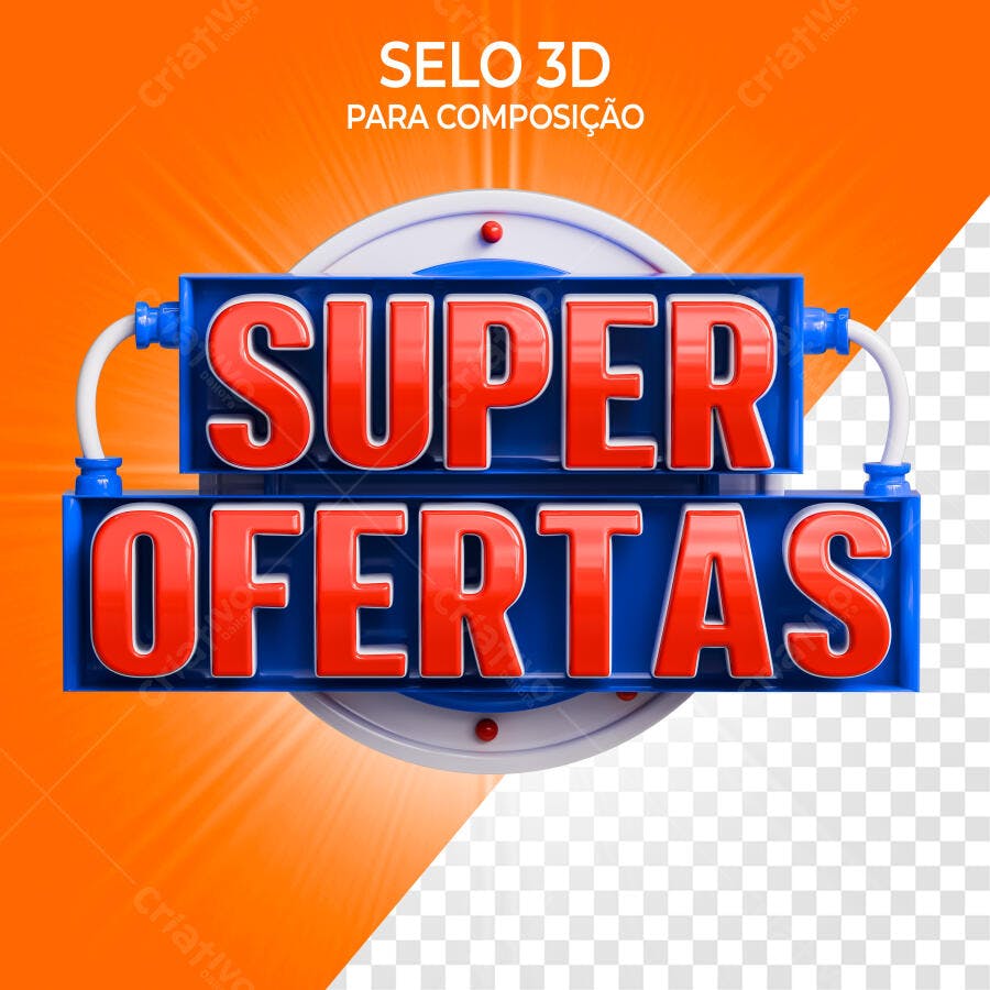 Selo 3D promocional vermelho e azul brilhante