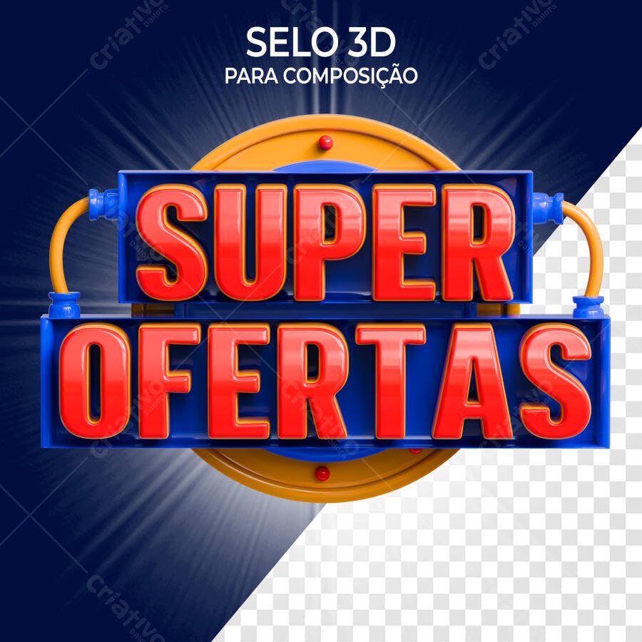 Selo 3D promocional vermelho e azul brilhante