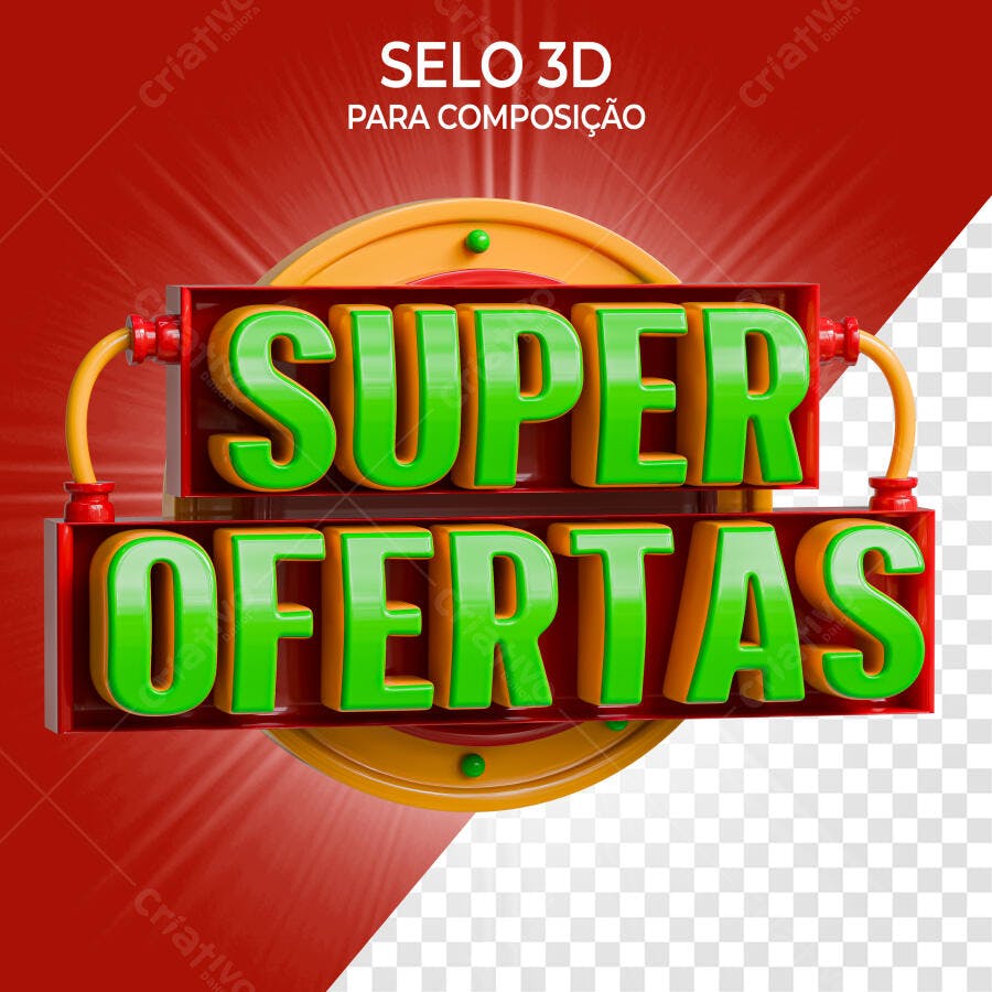 Selo 3D promocional Super Ofertas verde e vermelho