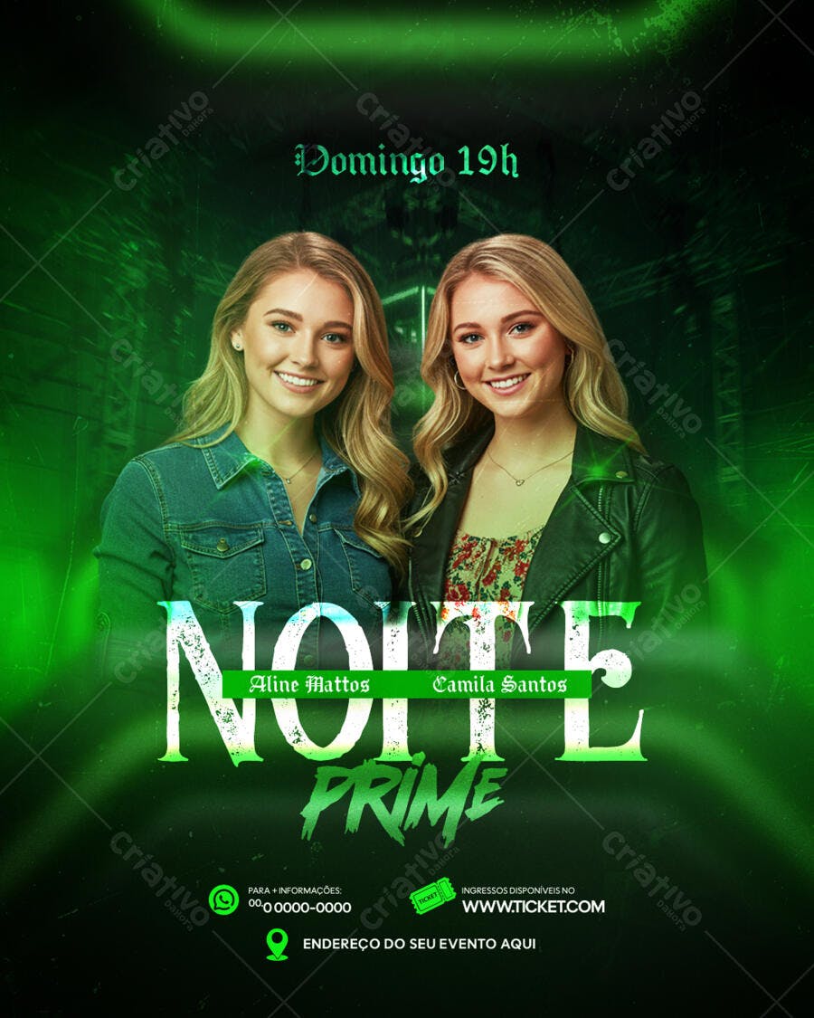 Flyer para Evento Musical Noite Prime PSD Editável