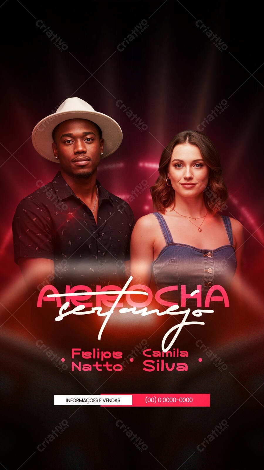 Flyer para Show Musical com Felipe Natto e Camila Silva PSD Editável