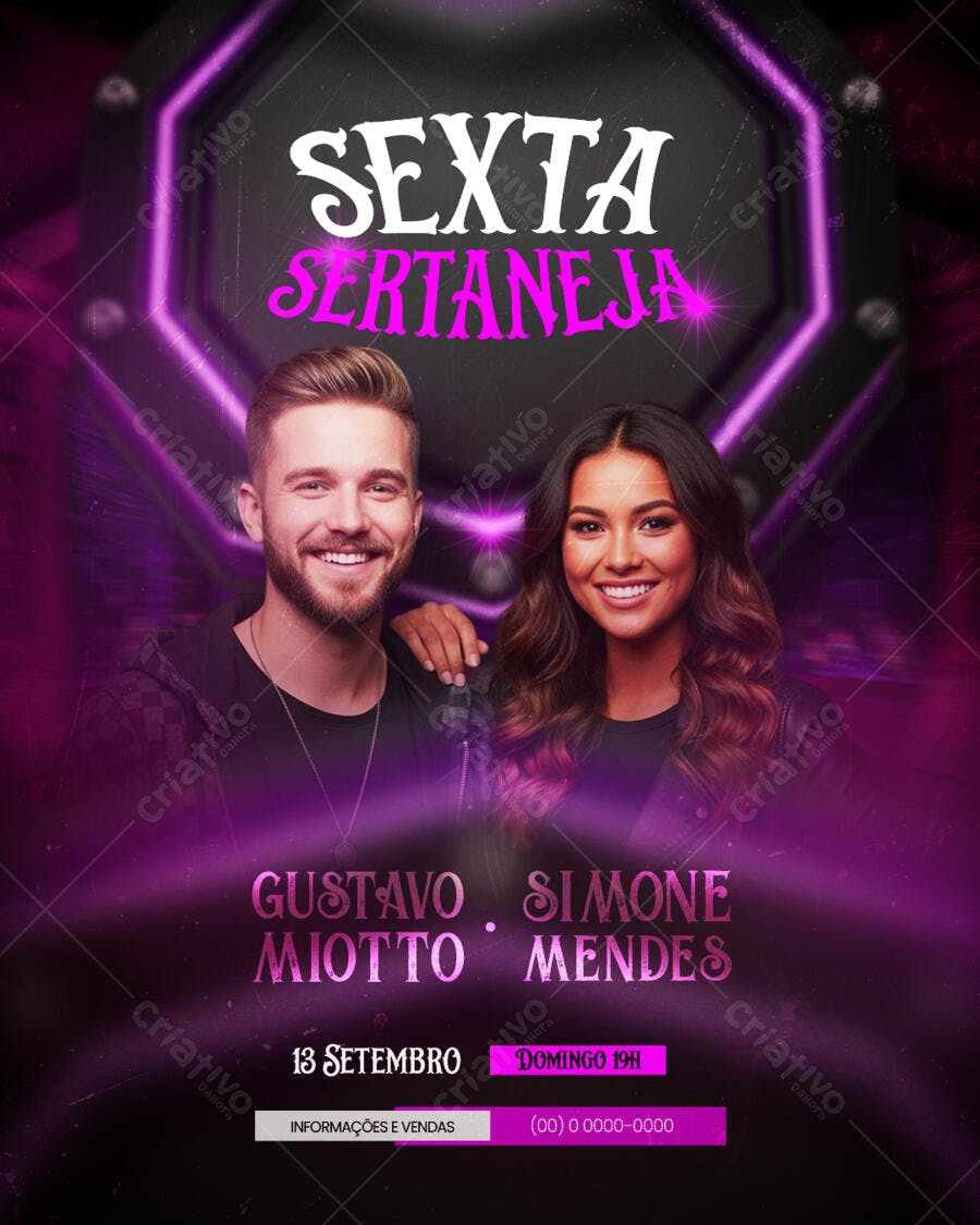 Flyer para Festa Sertaneja com Gustavo Mioto e Simone Mendes PSD Editável