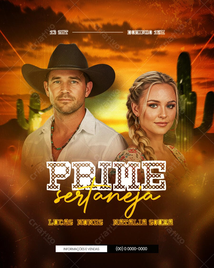 Flyer para Show Sertanejo com Lucas Nunes e Natalia Souza PSD Editável