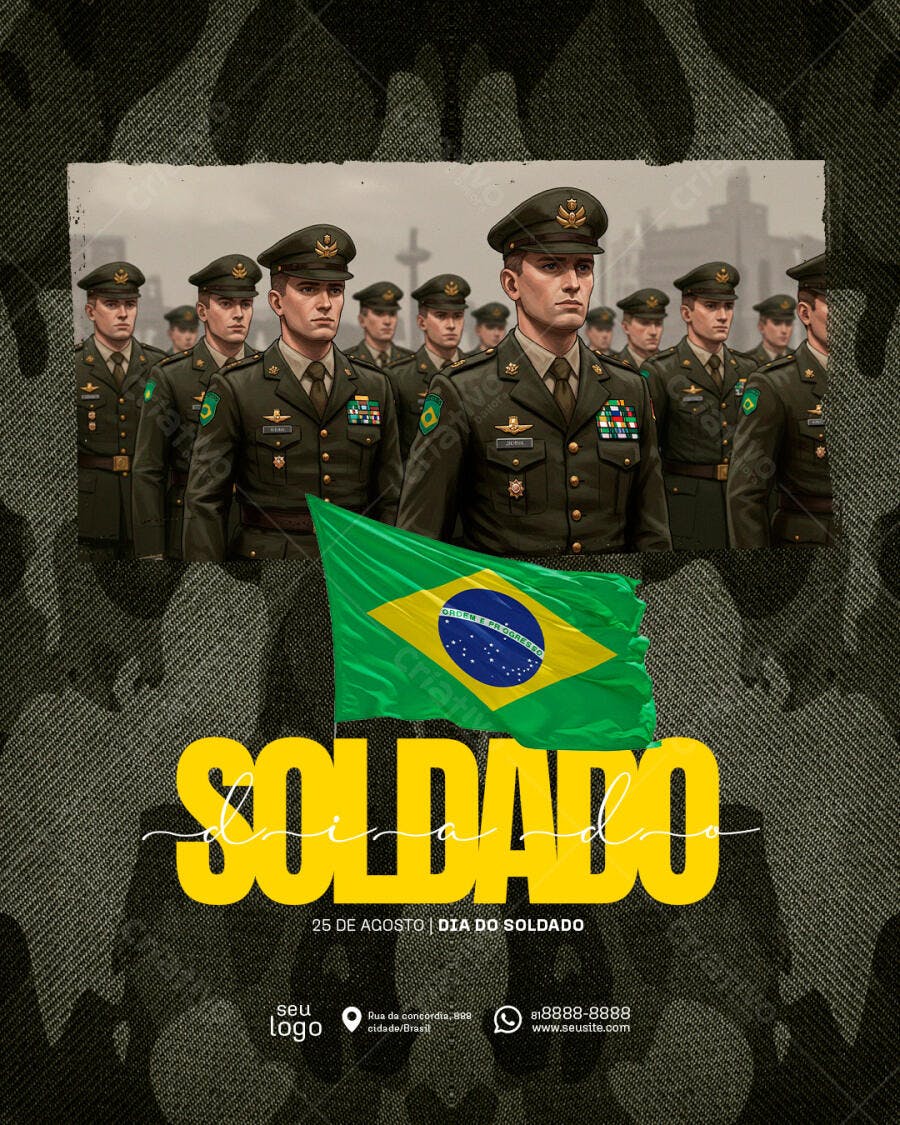 Flyer Dia do Soldado 25 de Agosto PSD Editável