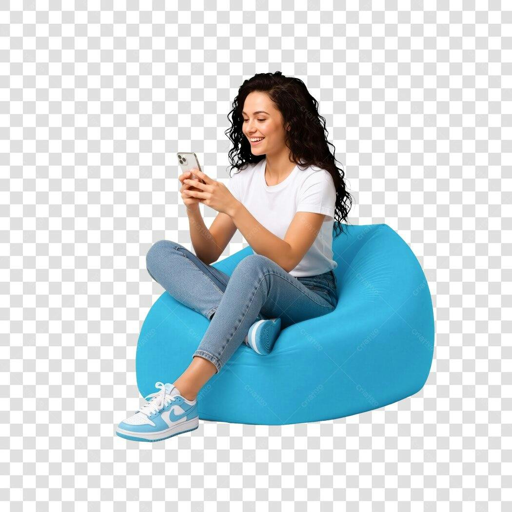 Post Instagram Mulher usando celular PNG com fundo transparente