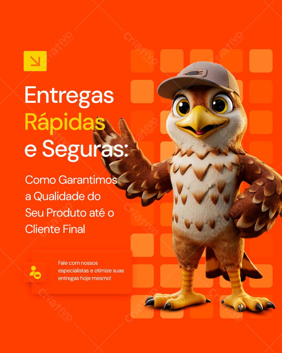 Postagem de Mídias Sociais Cor Laranja com Coruja PSD Editável