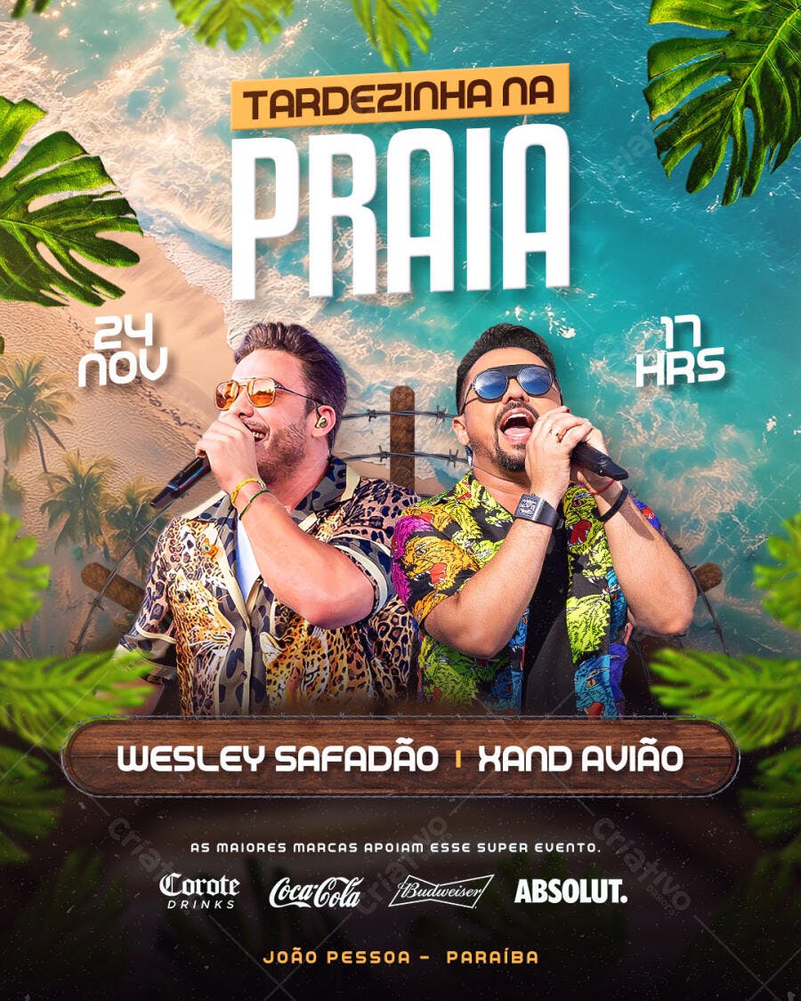 Flyer Tardezinha na Praia com Wesley Safadão e Xand Avião 24/11 PSD Editável