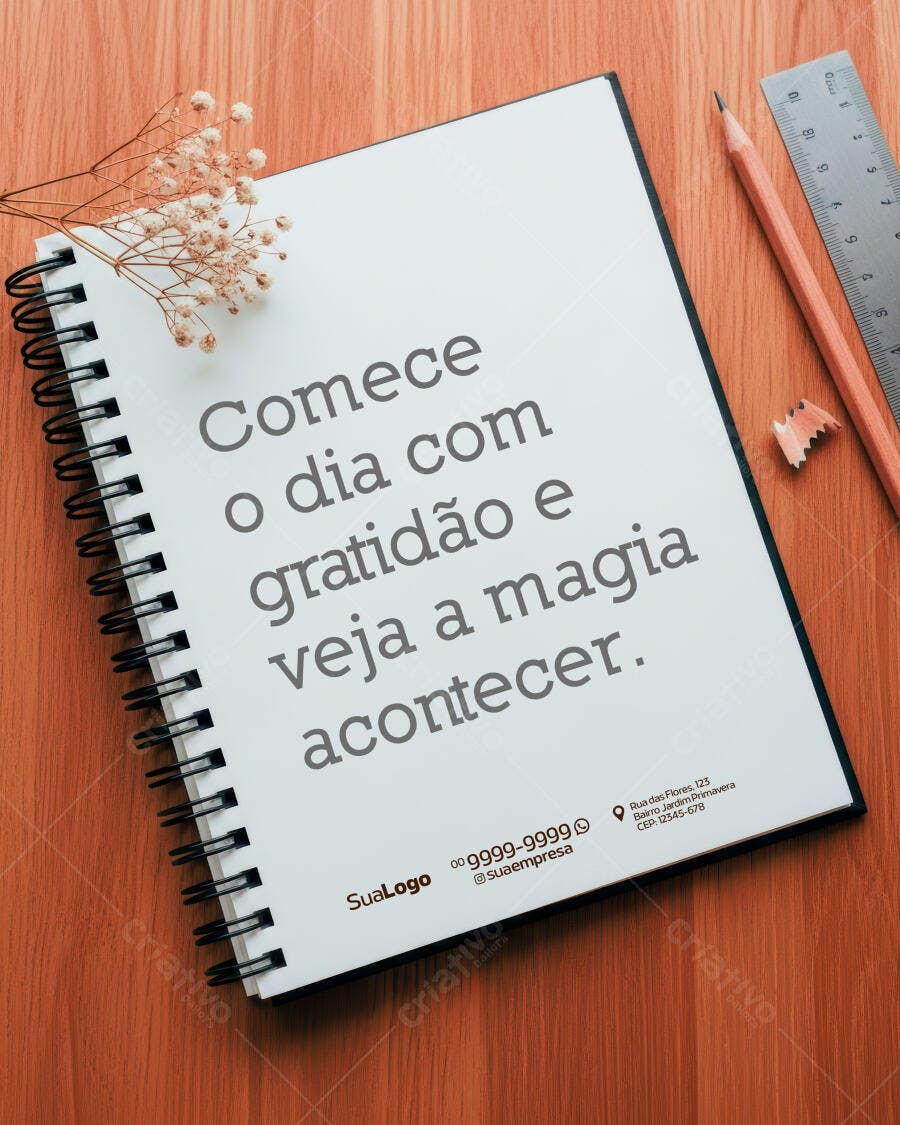 Flyer Motivacional com Flores Secas PSD Editável