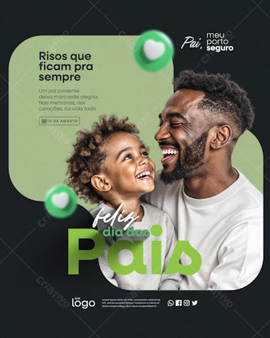 Father's Day flyer featuring a black father and daughter sharing a happy moment, with a modern and clean design. Predominantly green and black, this editable PSD template is perfect for social media marketing and print media. Target audience: businesses and individuals celebrating fathers.