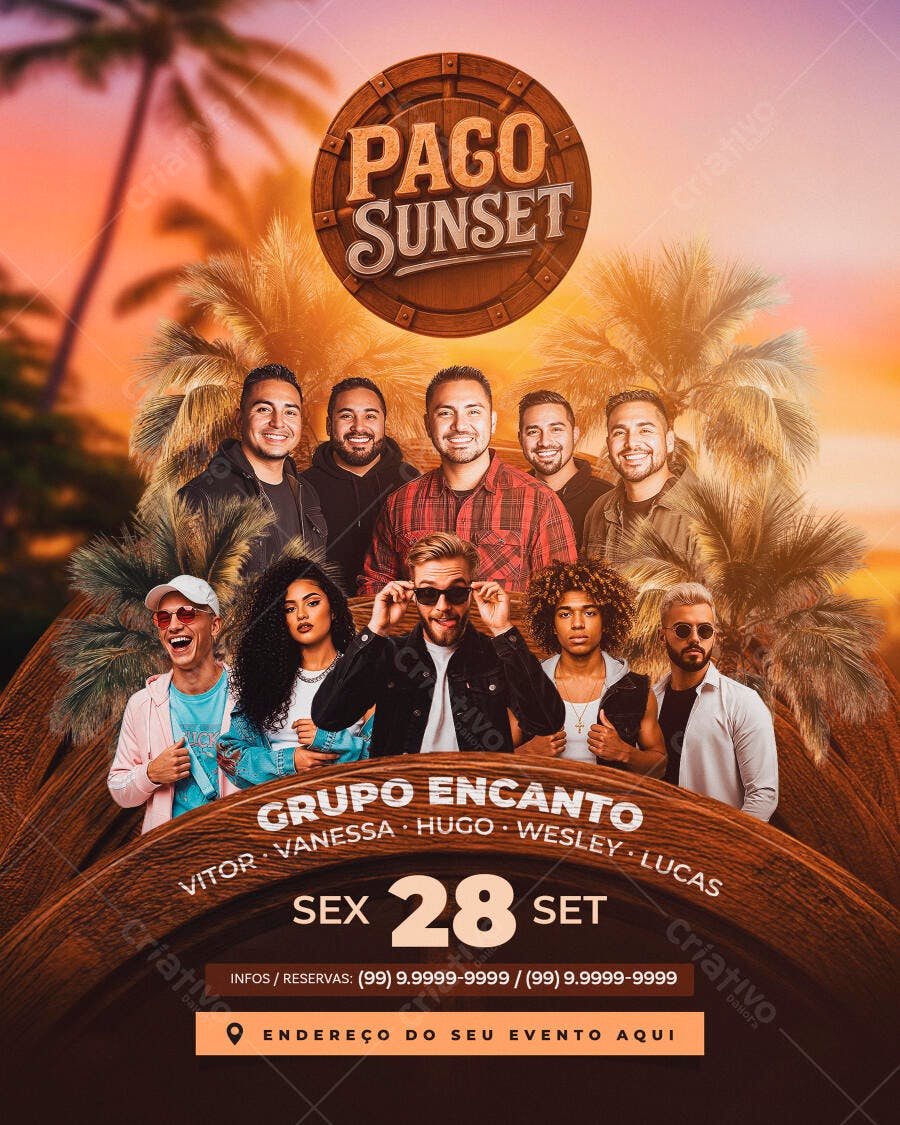 Flyer Grupo Musical Pago Sunset PSD Editável