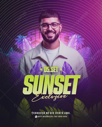 Flyer para Festa Sunset 05.Set PSD Editável