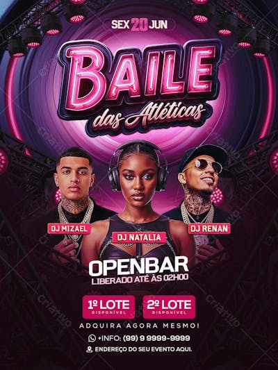 Flyer Baile das Atleticas Feed PSD Editável