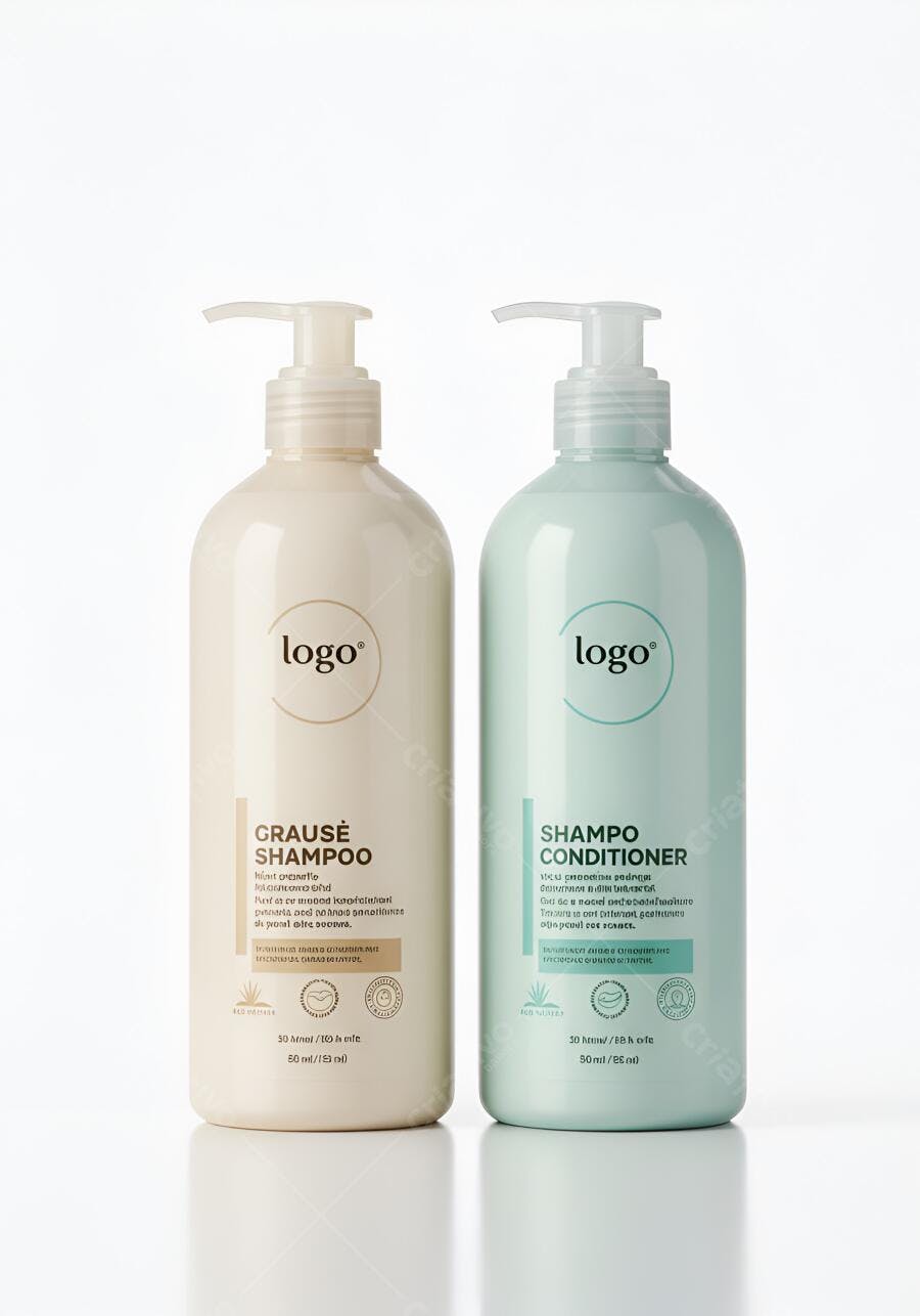 Shampoo e Condicionador Creme Bege e Verde