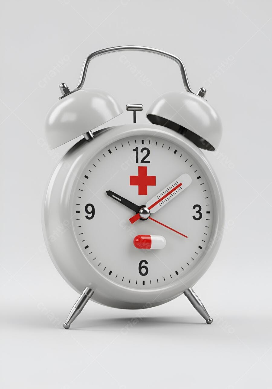 Relógio despertador médico com pílula e termômetro
