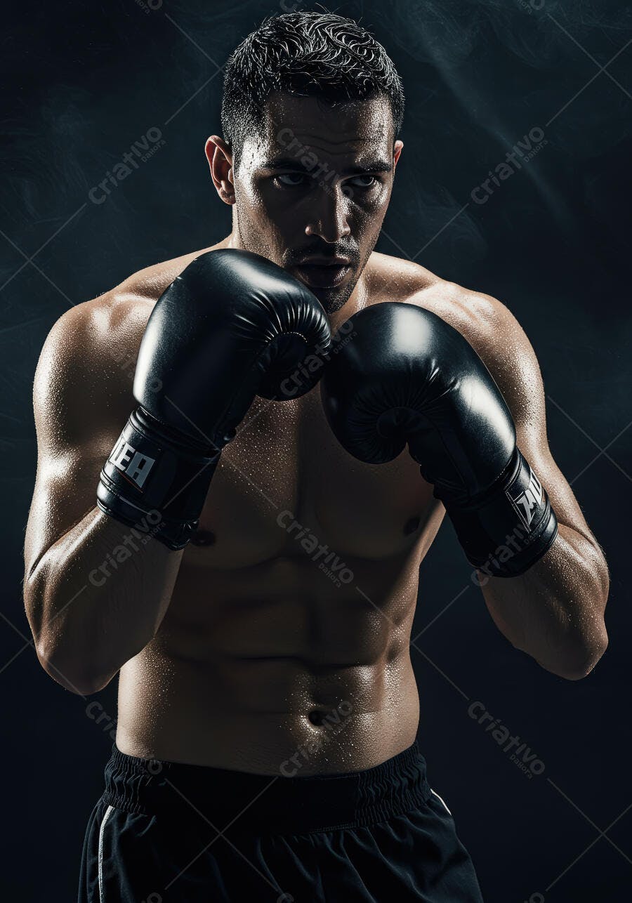 Boxeador musculoso com luvas pretas