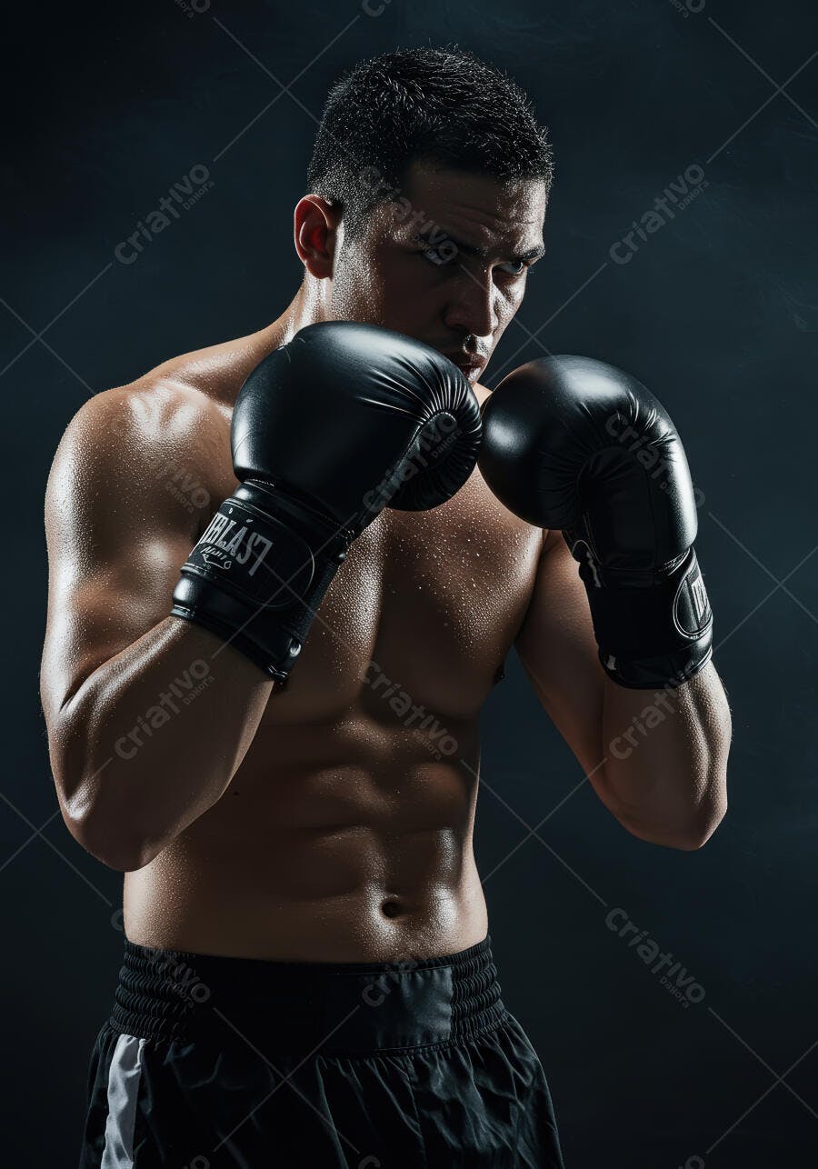 Boxeador musculoso com luvas pretas