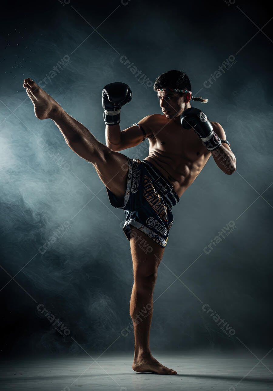 Lutador de Muay Thai Executando Chute