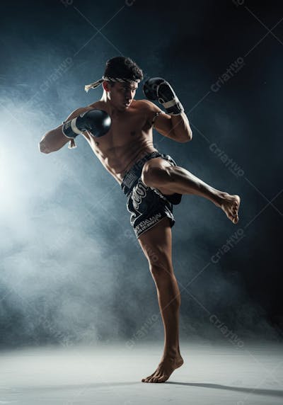 Lutador de Muay Thai em chute alto (1)