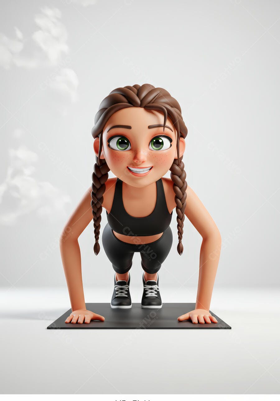 Menina fazendo flexão em tapete preto