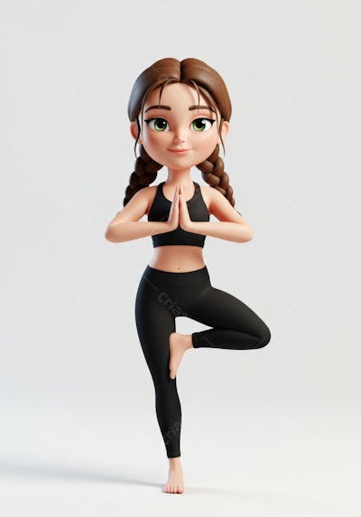 Menina em posição de yoga - Personagem 3D