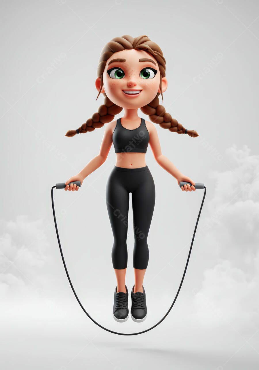 Menina pulando corda roupa esportiva